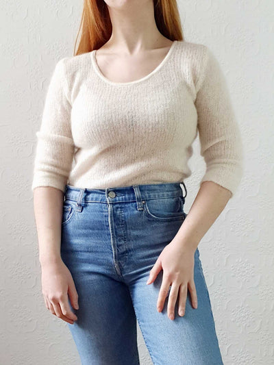 Vintage Ivory Crew Neck Mohair Jumper with Bow - XS