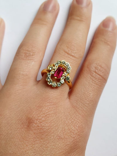 Vintage Gold Plated Victorian Style Crystal Ring