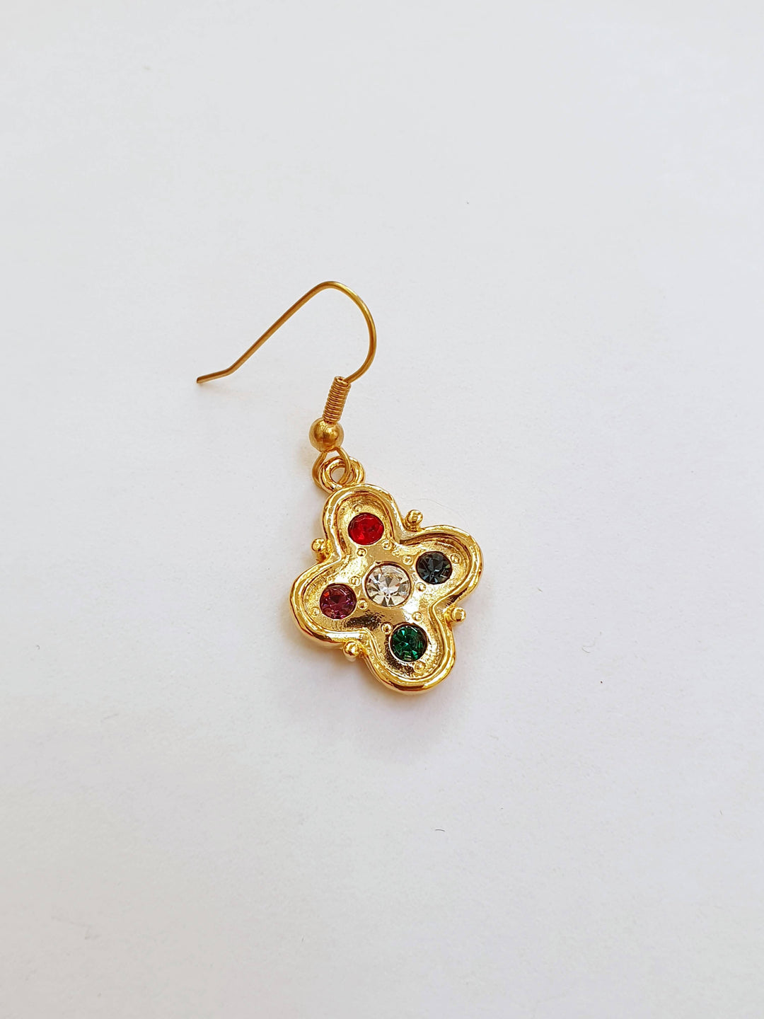 Vintage Gold Plated Drop Cross Earrings with Colourful Crystals