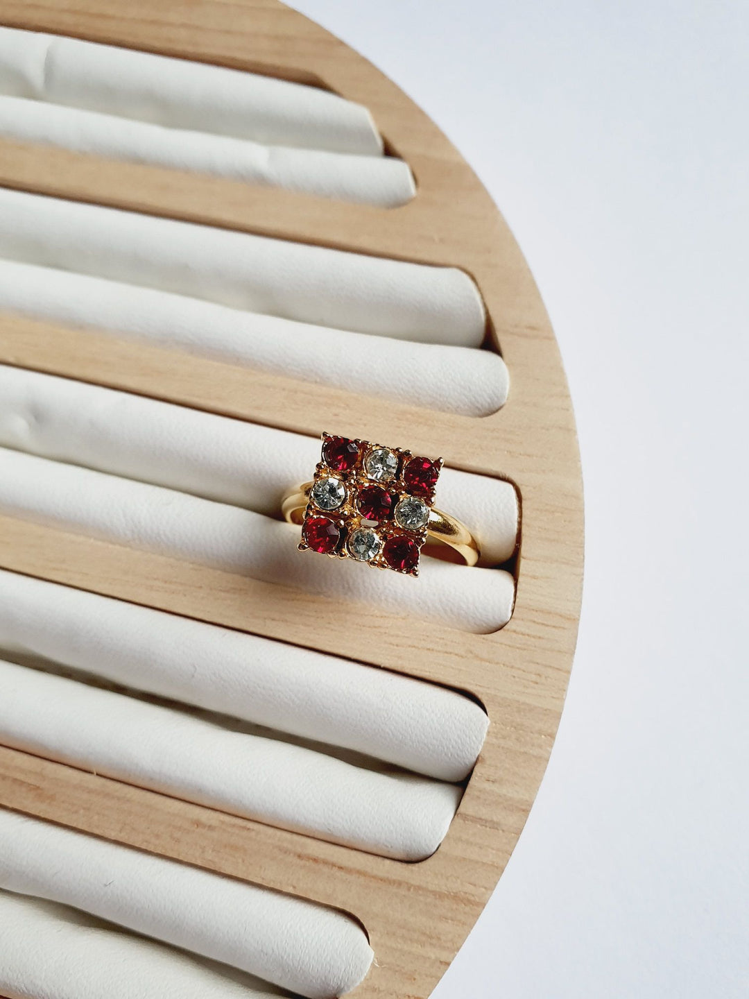 Vintage Gold Plated Checkerboard Crystal Ring