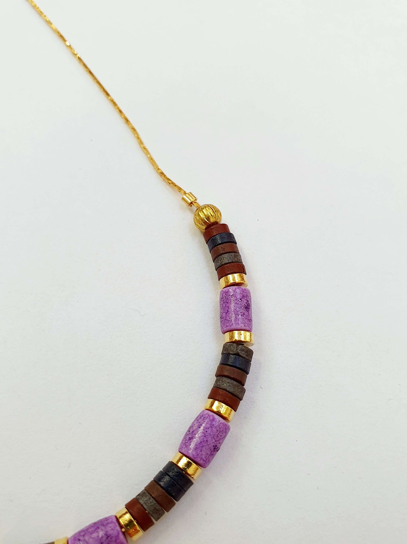 Vintage Gold Plated Fine Chain Necklace with Beads - Purple