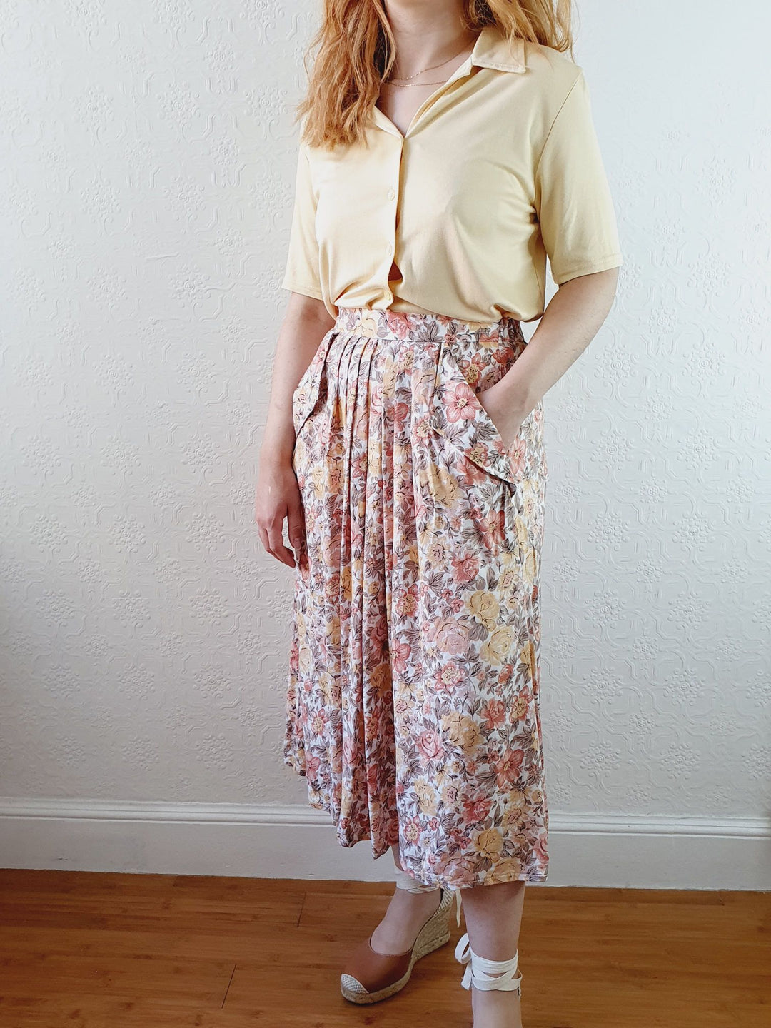 Vintage Pink Floral Skirt - S