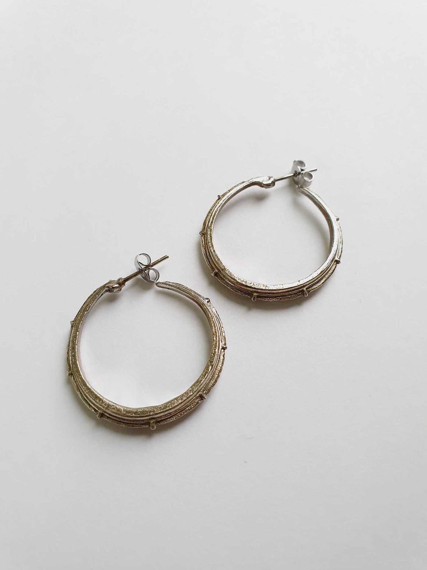 Vintage Silver Toned Textured Hoops