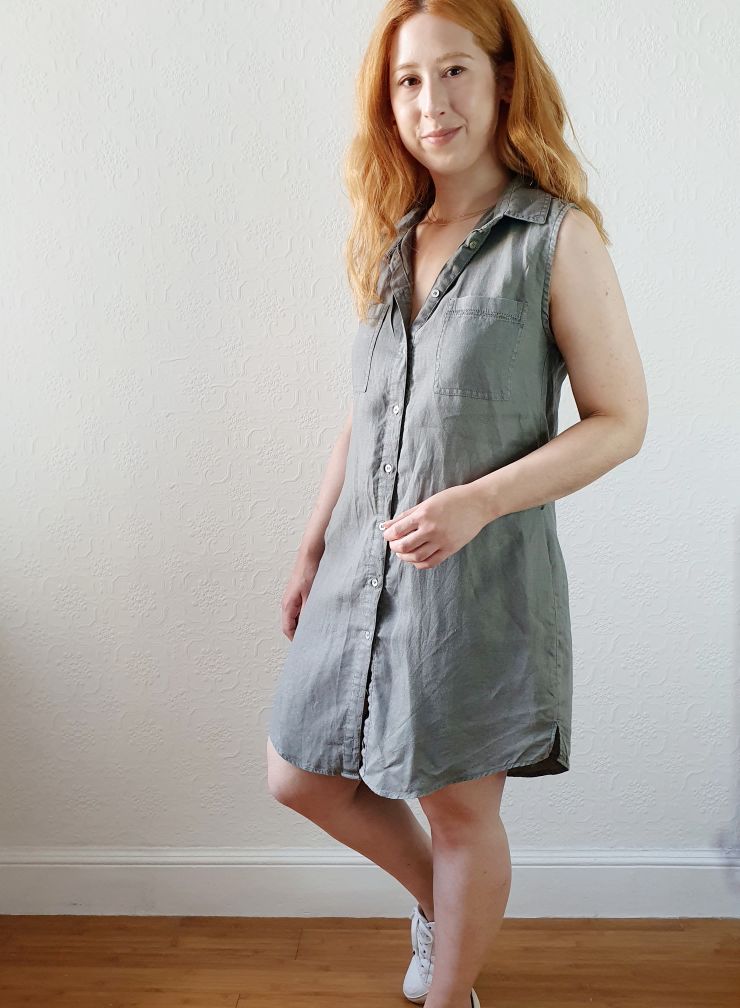 Khaki Pure Linen Shirt Dress - S