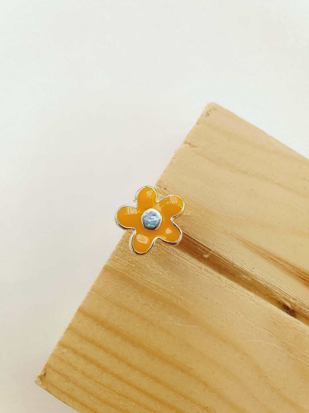 Vintage Silver Plated Mustard Enamel Flower Stud Earrings