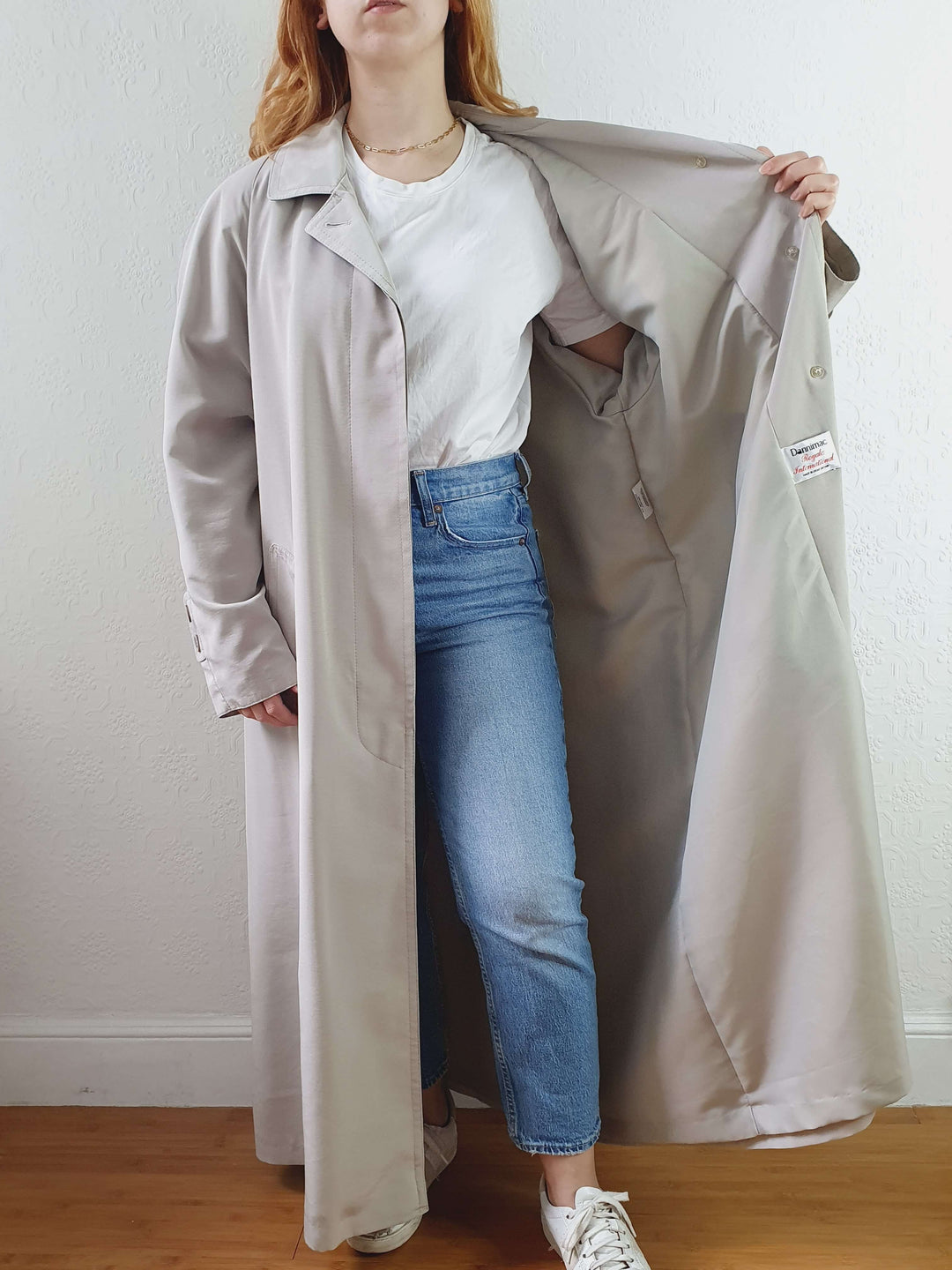 Vintage Grey Single Breasted Long Trench Coat - L