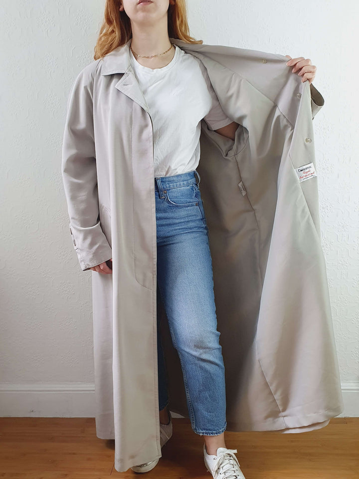 Vintage Grey Single Breasted Long Trench Coat - L