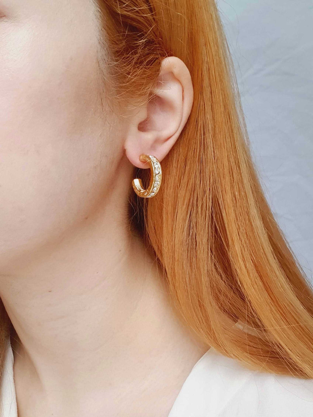 Vintage Gold Plated Crystal Hoop Earrings