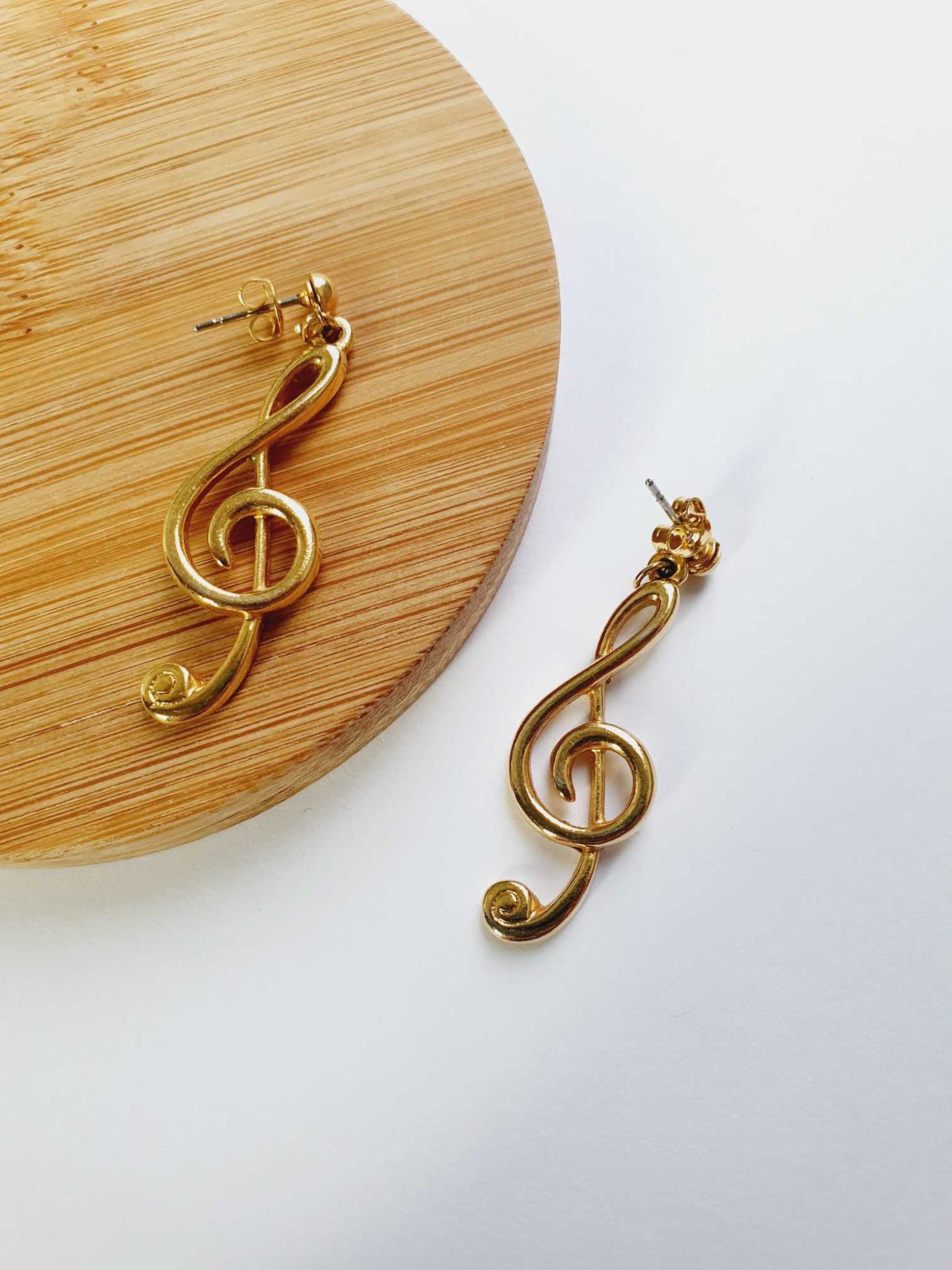 Vintage Gold Plated Clef Note Stud Earrings