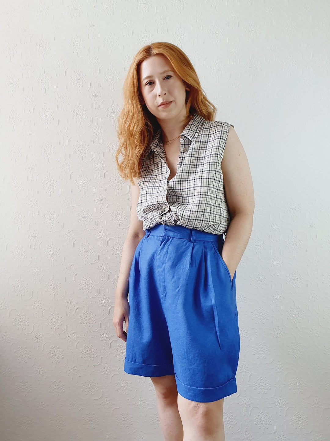 Vintage Blue Linen Shorts - M