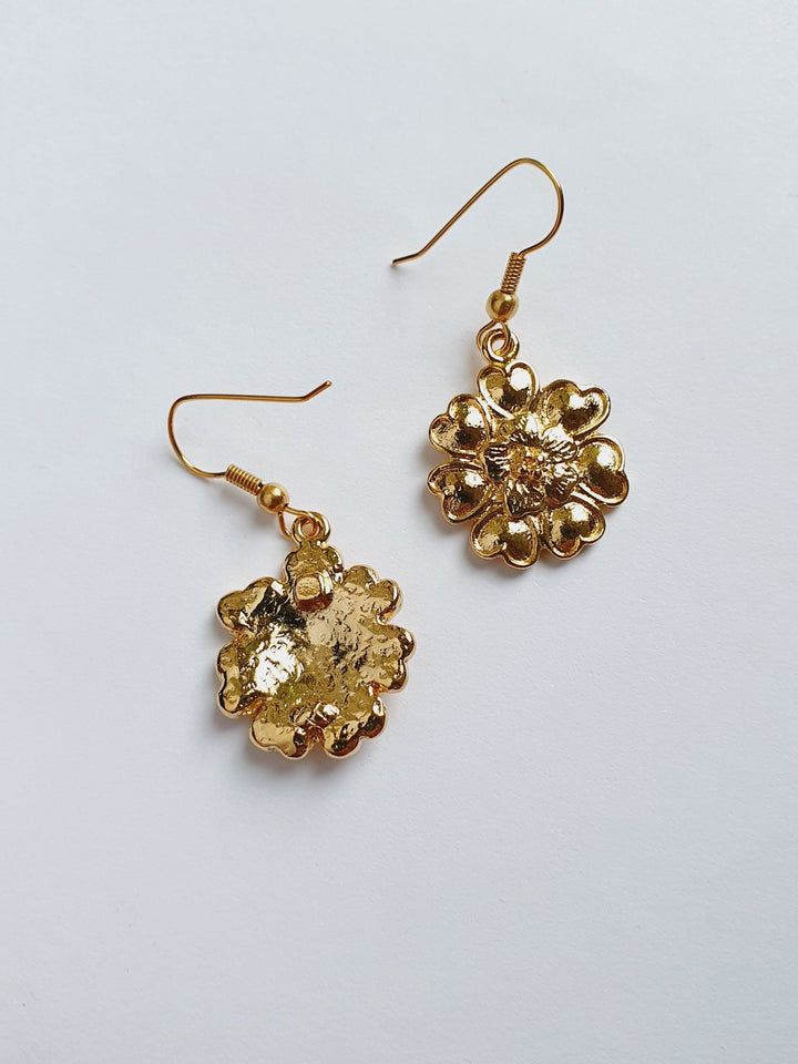 Vintage Gold Plated Drop Earrings with Flower Charm