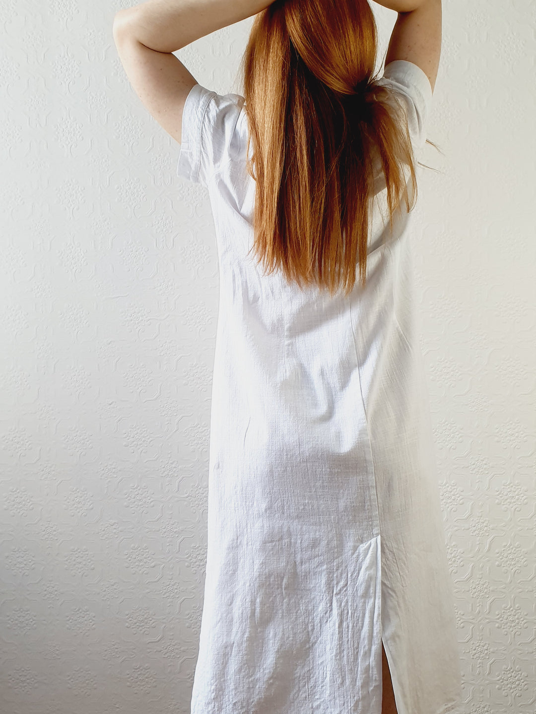 1980s White Linen Dress - XL