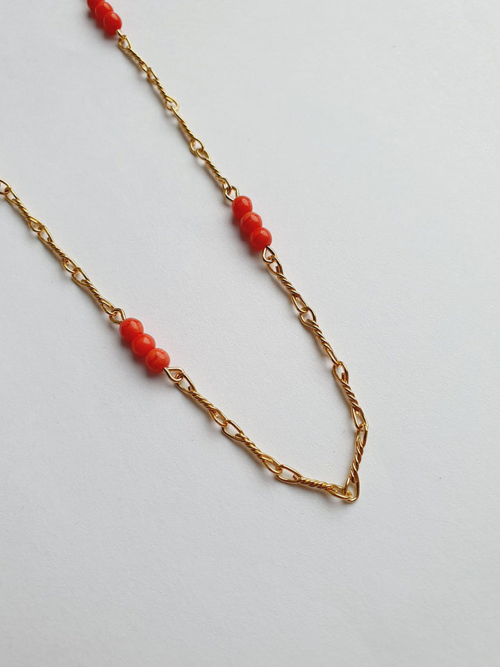 Vintage Gold Plated Chain Necklace with Pink Beads