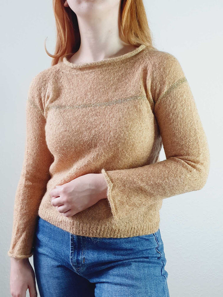 Vintage Tan Fine Knit Jumper - XS/S