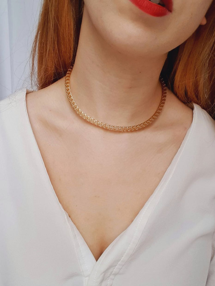 Gold Plated Round Mesh Chain Necklace