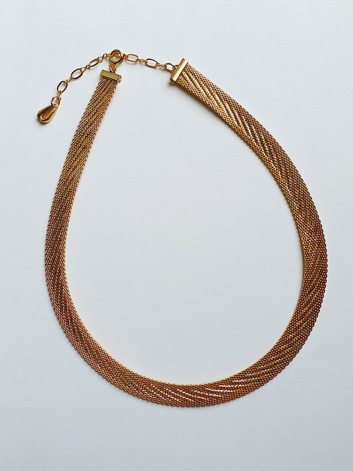 Vintage Gold Plated Flat Mesh Chain Necklace