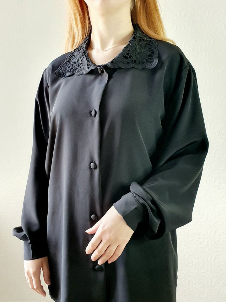 Vintage Black Collared Blouse - XL