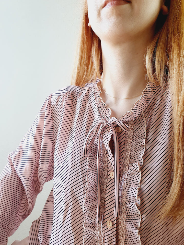 Pink & Black Striped Prairie Blouse - XL