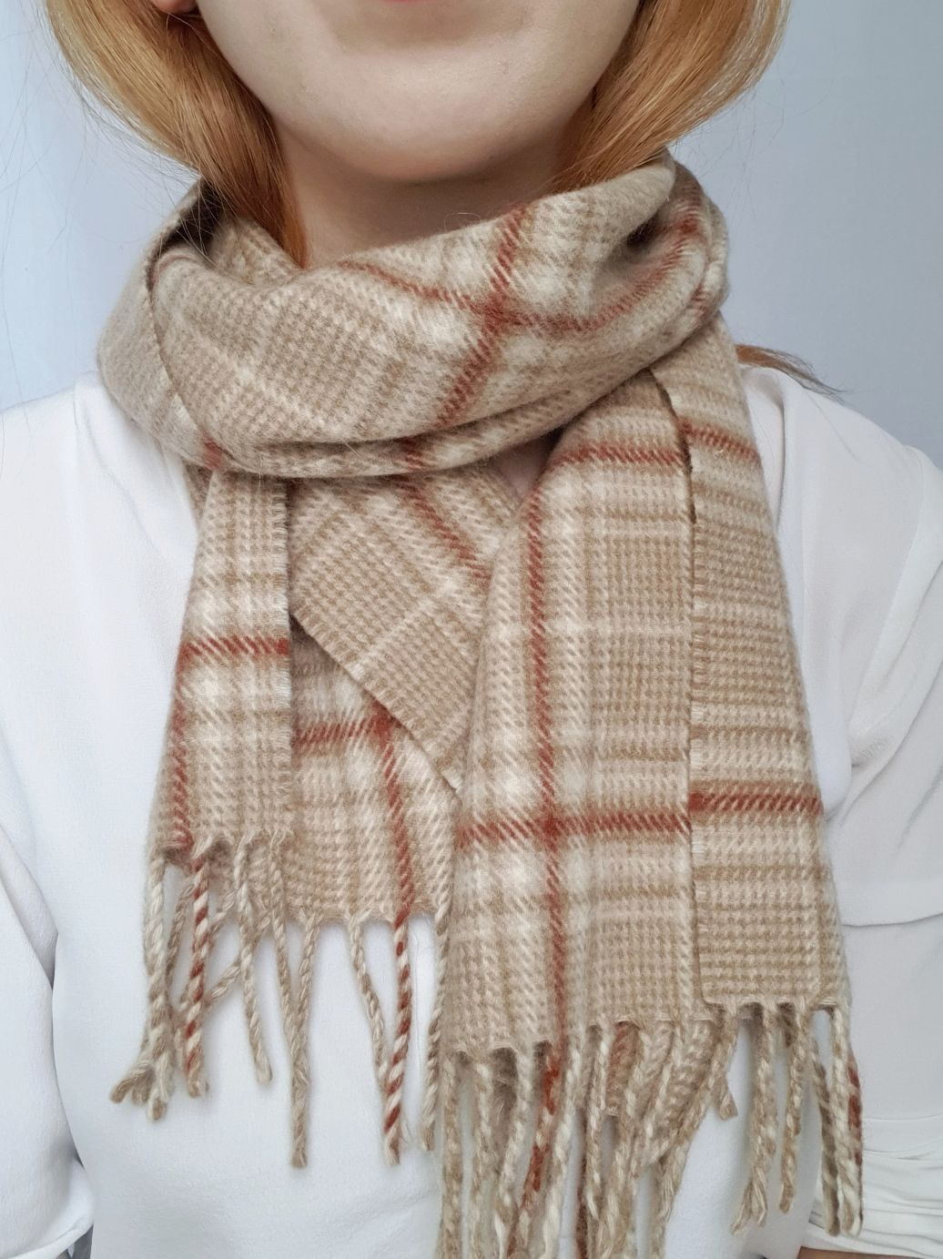 Vintage Beige Check Lambswool Scarf