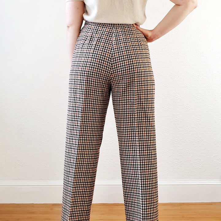 High Waisted Wool Check Trousers - M