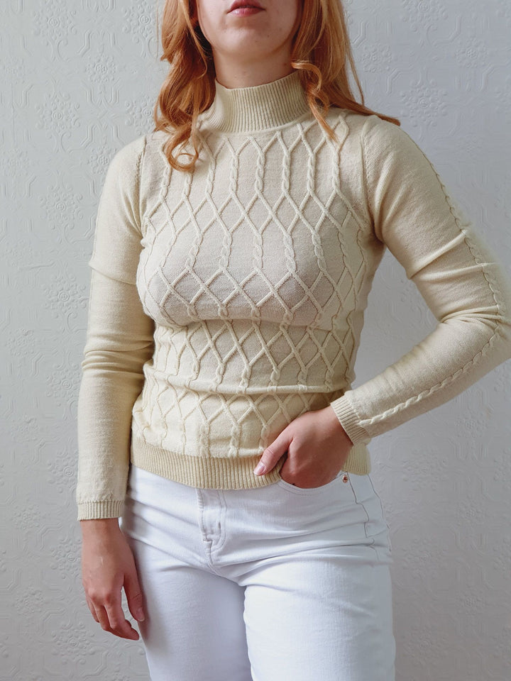 Vintage Soft Yellow Merino Wool High Neck Jumper - XS/S