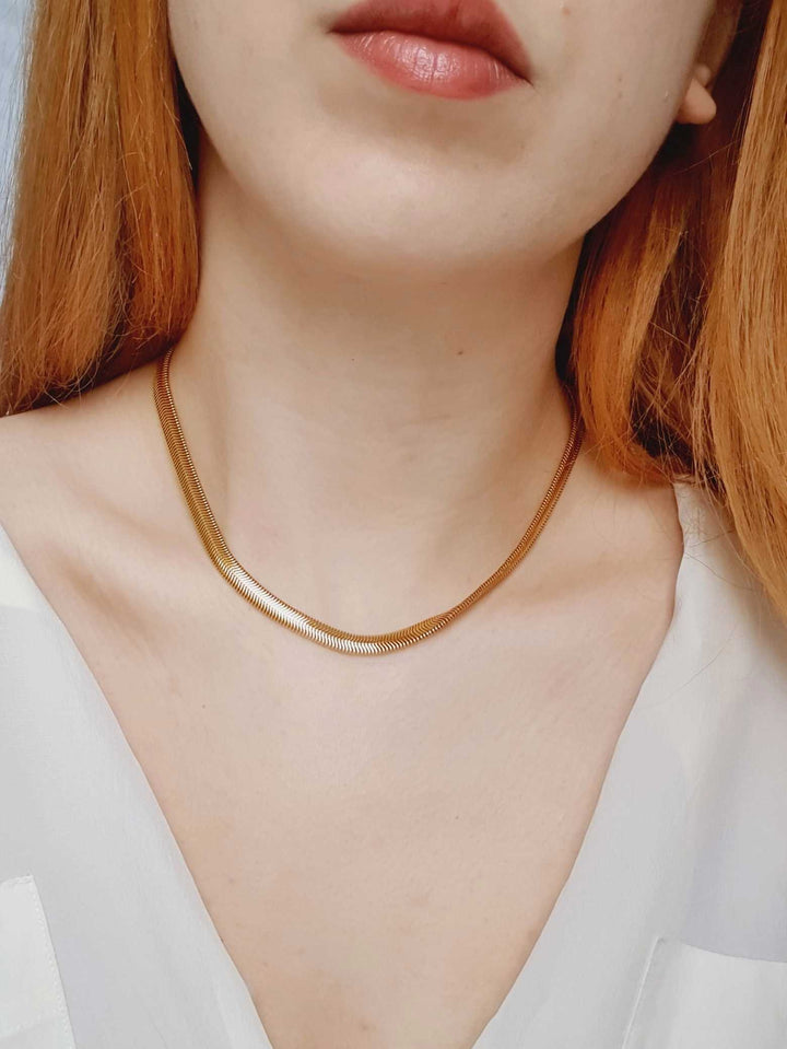 Vintage Gold Plated Herringbone Chain Necklace