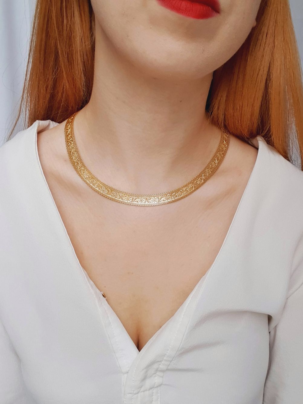 Vintage Gold Plated Flat Mesh Chain Necklace