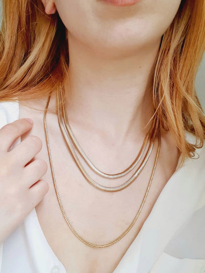 Gold Toned Herringbone Chain Necklace