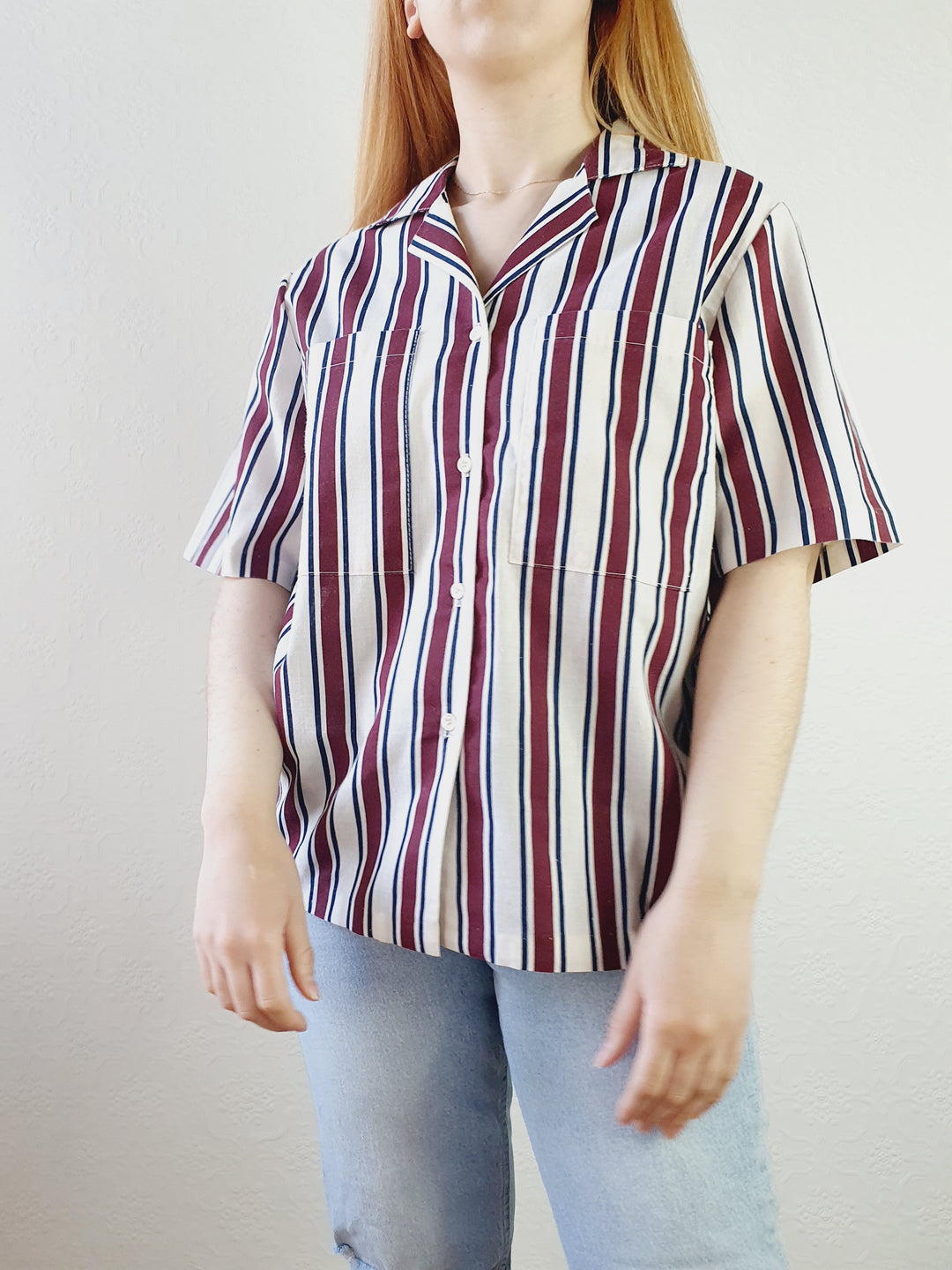 Striped Cotton Blend Boxy Top - M/L