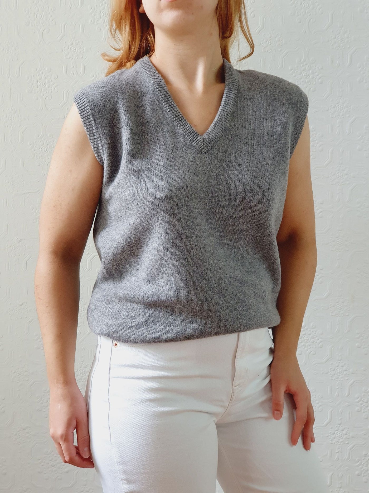 Vintage Grey Wool V-Neck Vest - M