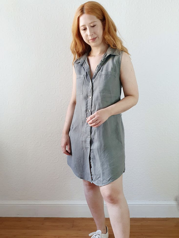 Khaki Pure Linen Shirt Dress - S