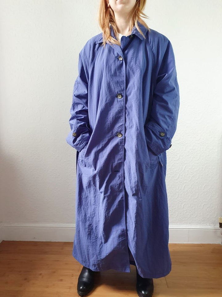 Vintage Royal Blue Single Breasted Trench Coat - L/XL