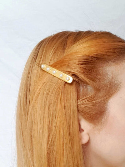 Vintage Gold Plated Hair Clip with Pearls