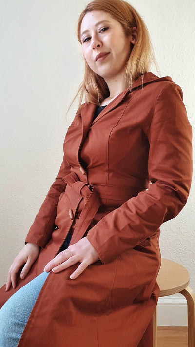 Rust Hooded Trench Coat - XS