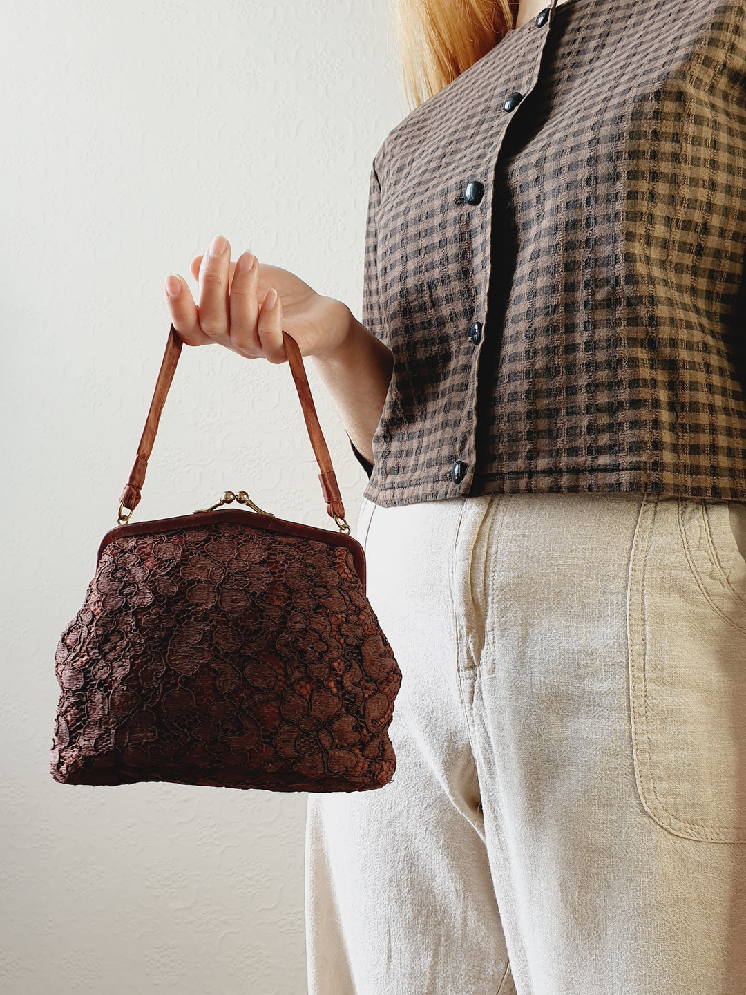 1950s Brown Lace Evening Bag