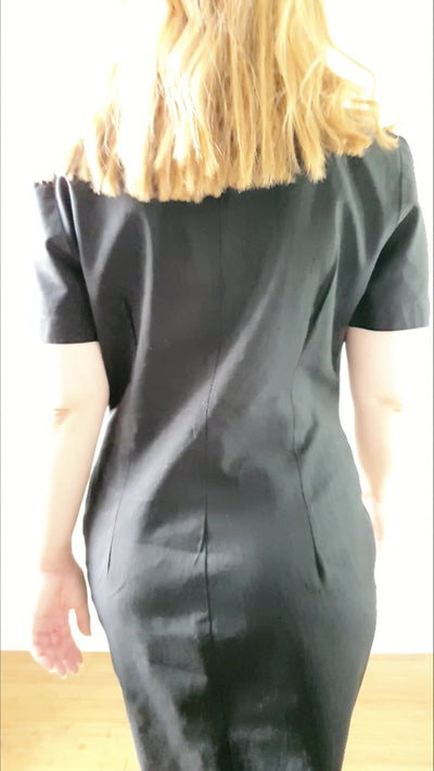 Vintage Black Linen Nautical Dress - S/M