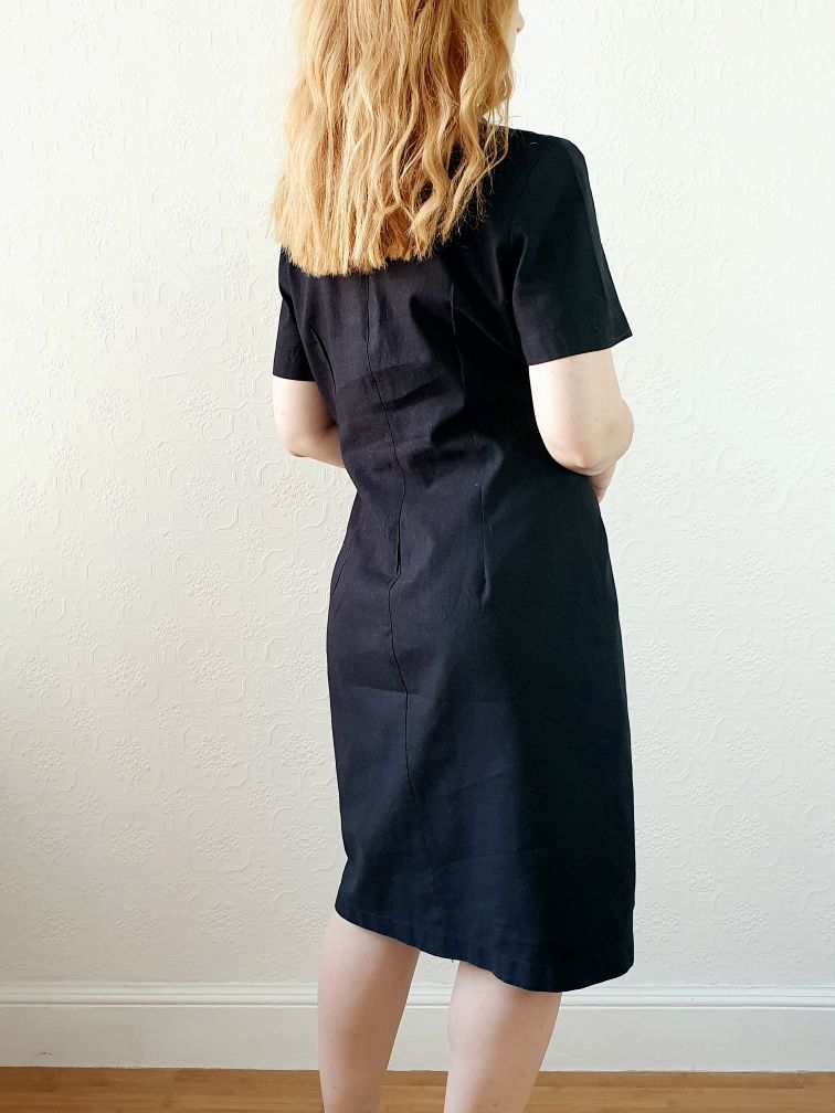 Vintage Black Linen Nautical Dress - S/M