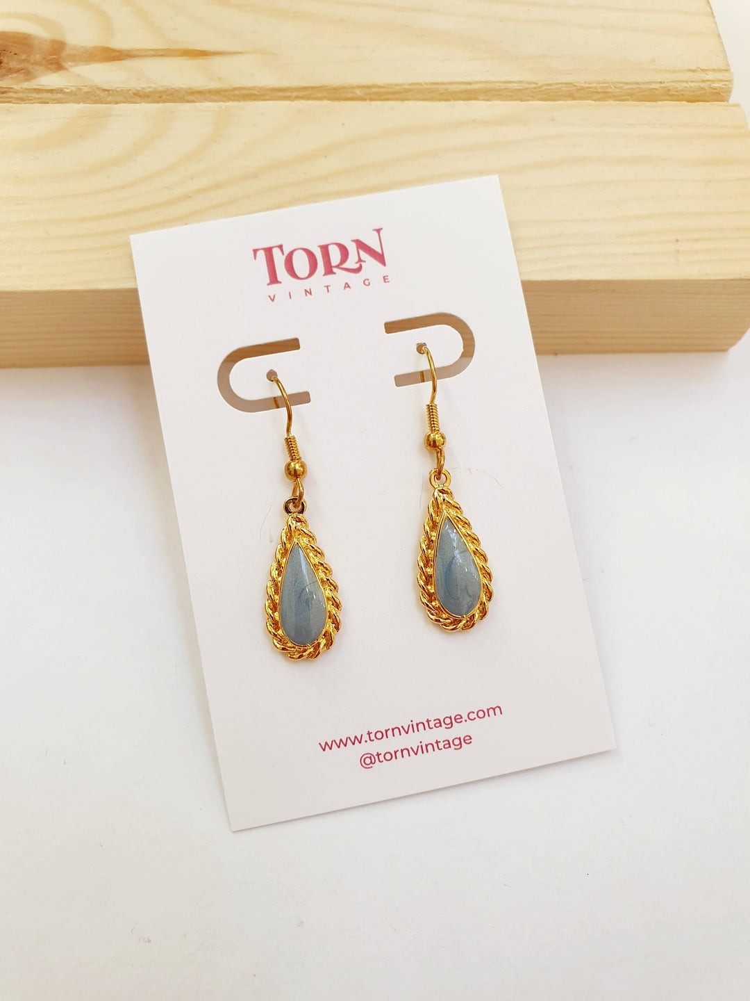 Vintage Gold Plated Blue Enamel Drop Earrings