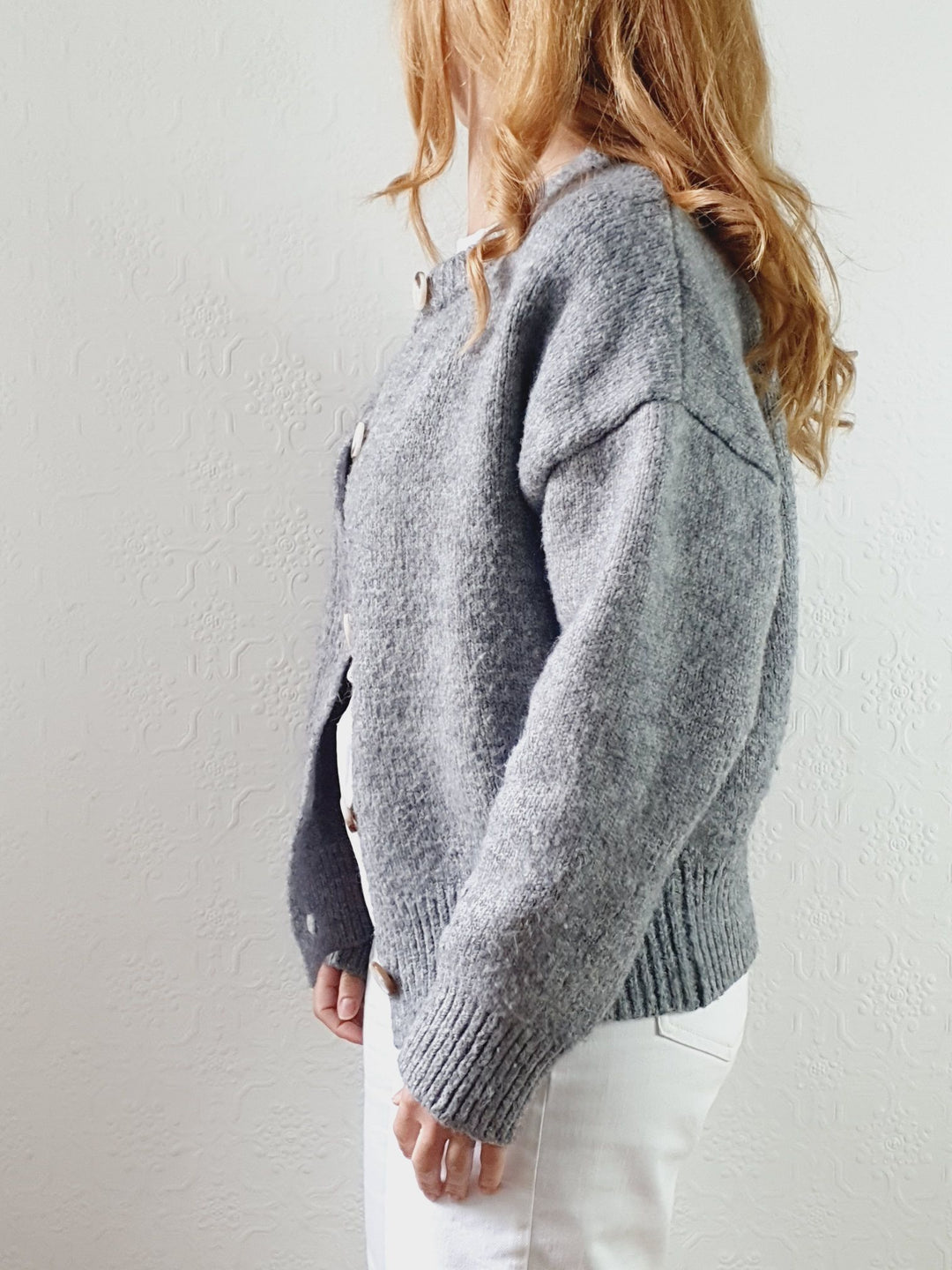 Vintage Grey Crew Neck Wool Cardigan - M/L