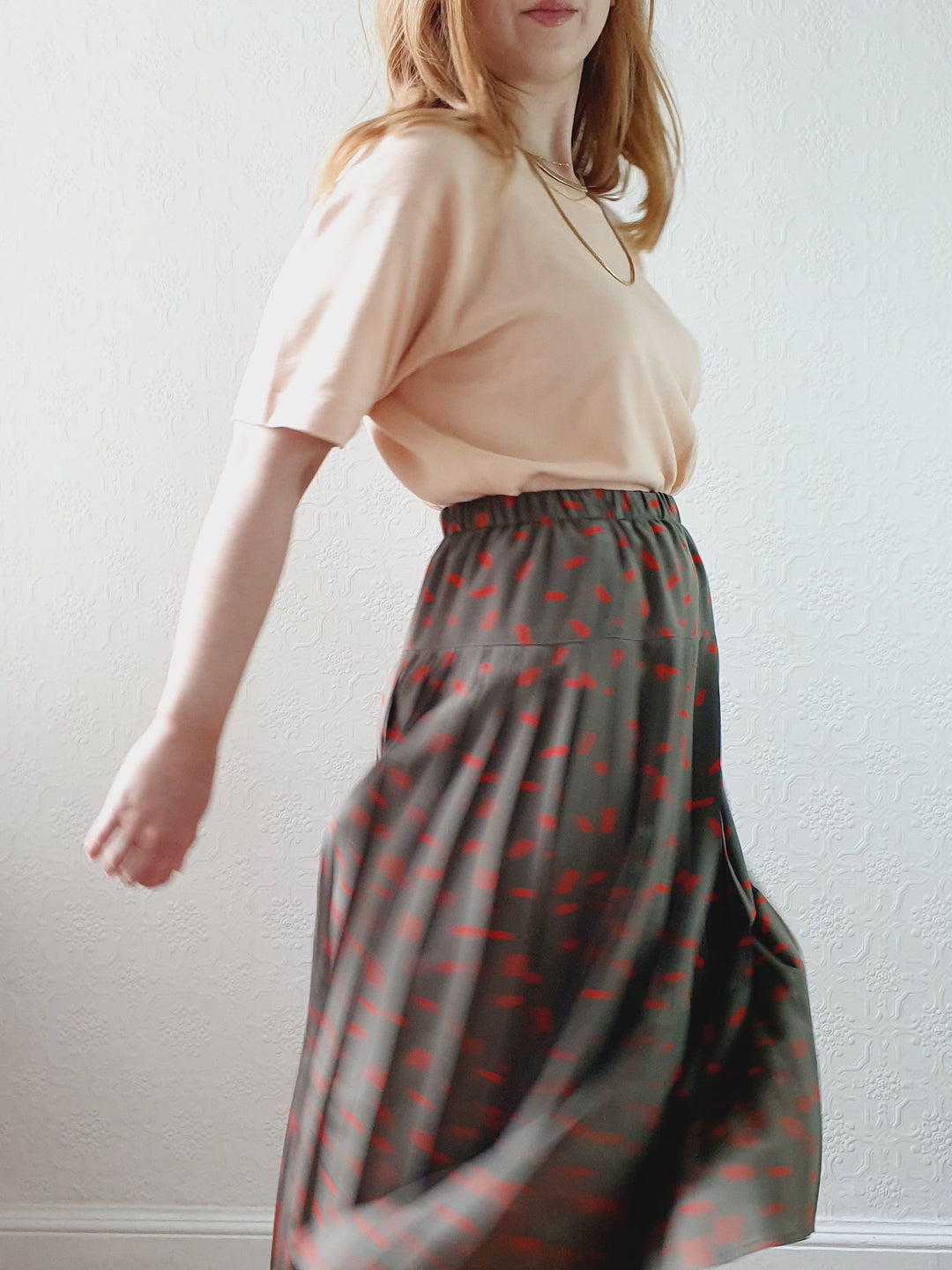 Vintage Khaki Pleated Skirt - S/M