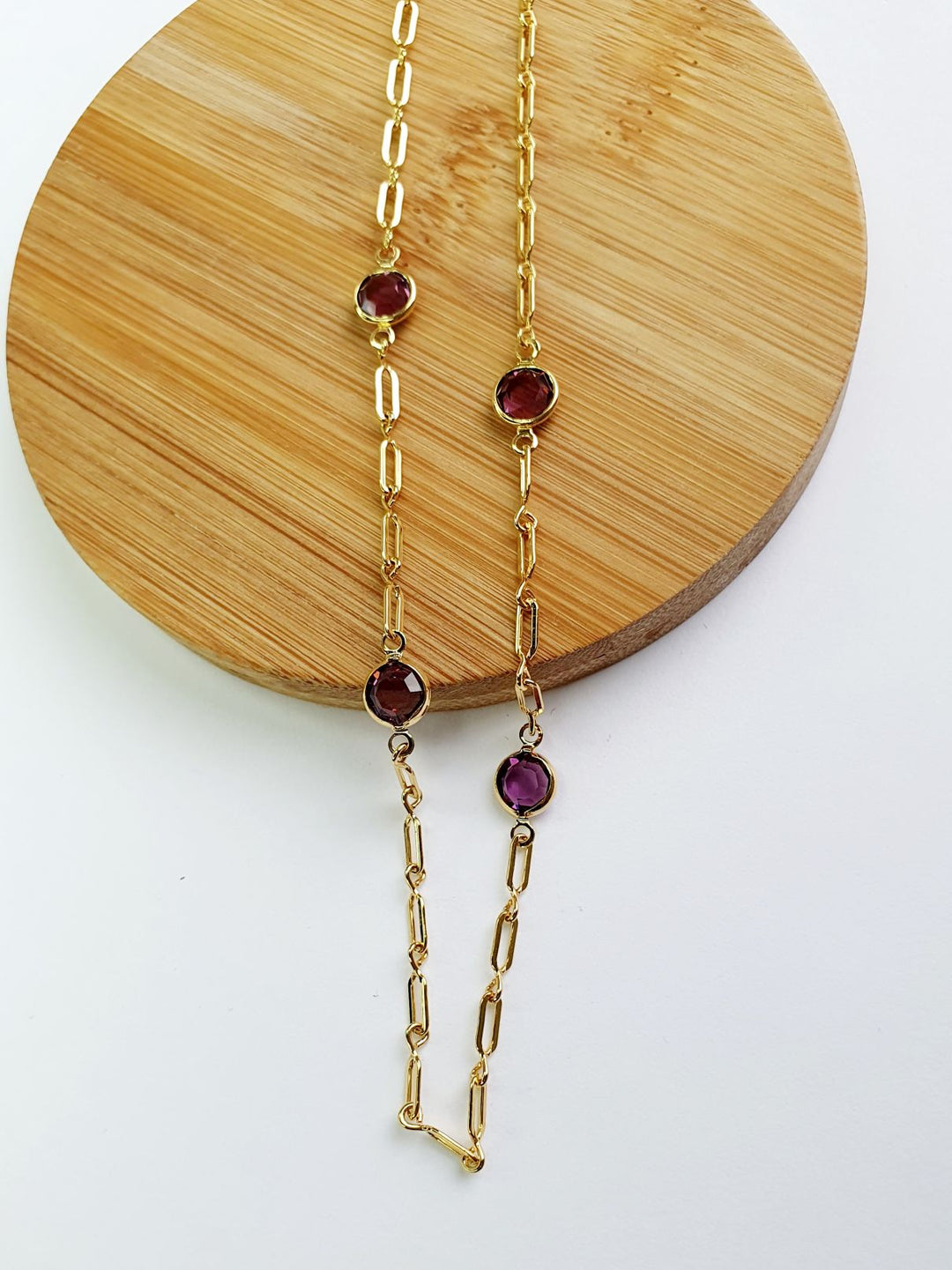 Vintage Gold Plated Chain Necklace with Purple Stones