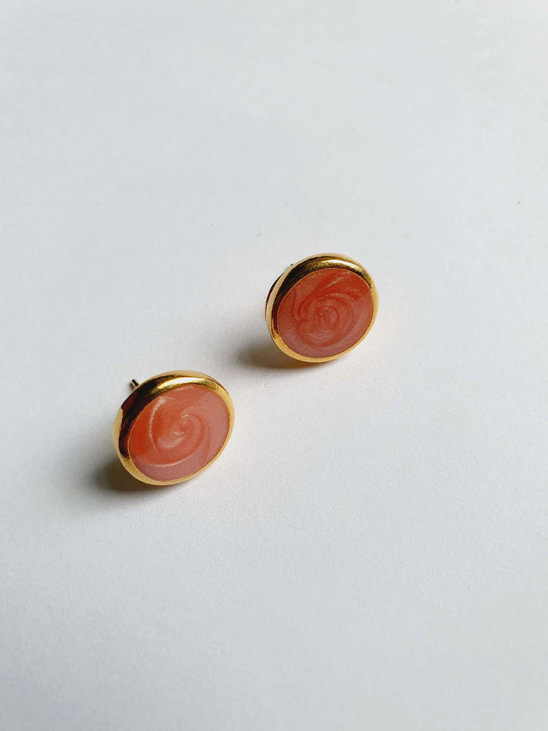 Vintage Gold Plated Pink Enamel Round Stud Earrings