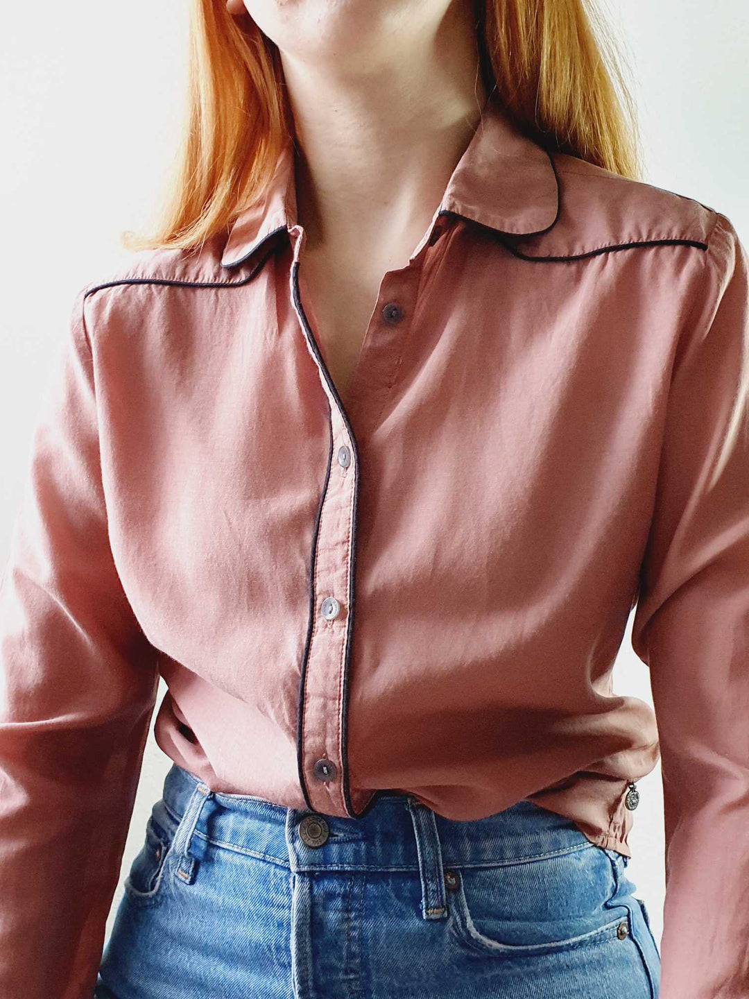 Dusty Pink Round Collar Cotton Blouse - XS/S