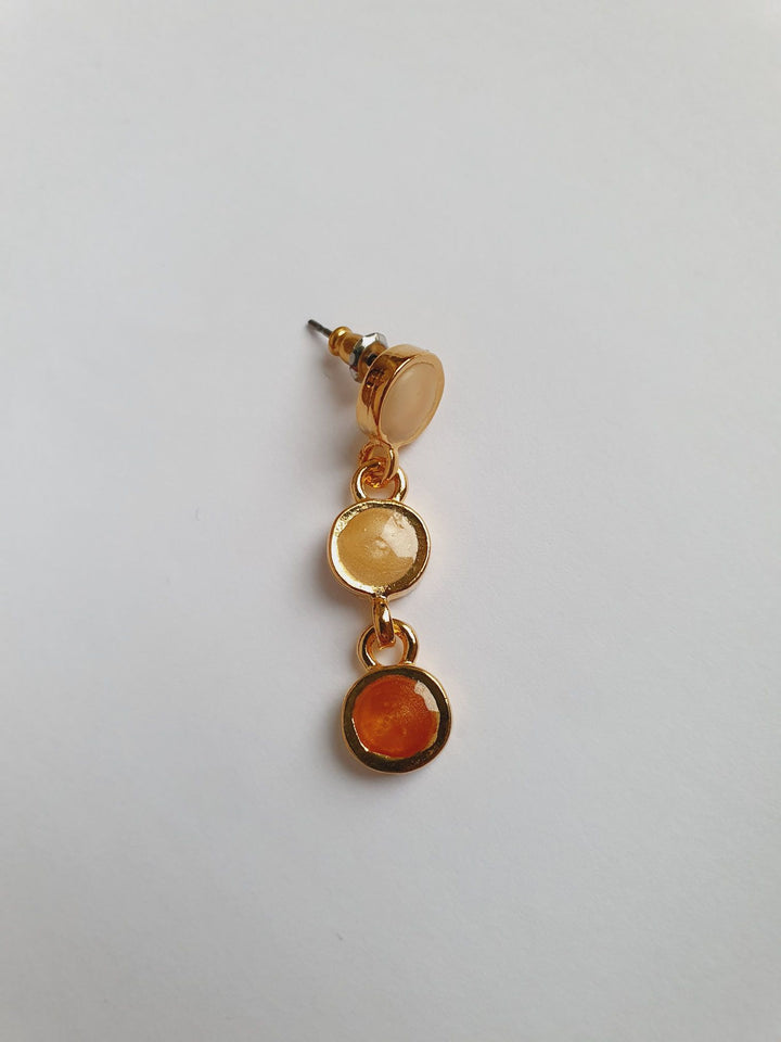 Vintage Gold Plated Drop Earrings with Copper & Beige Enamel