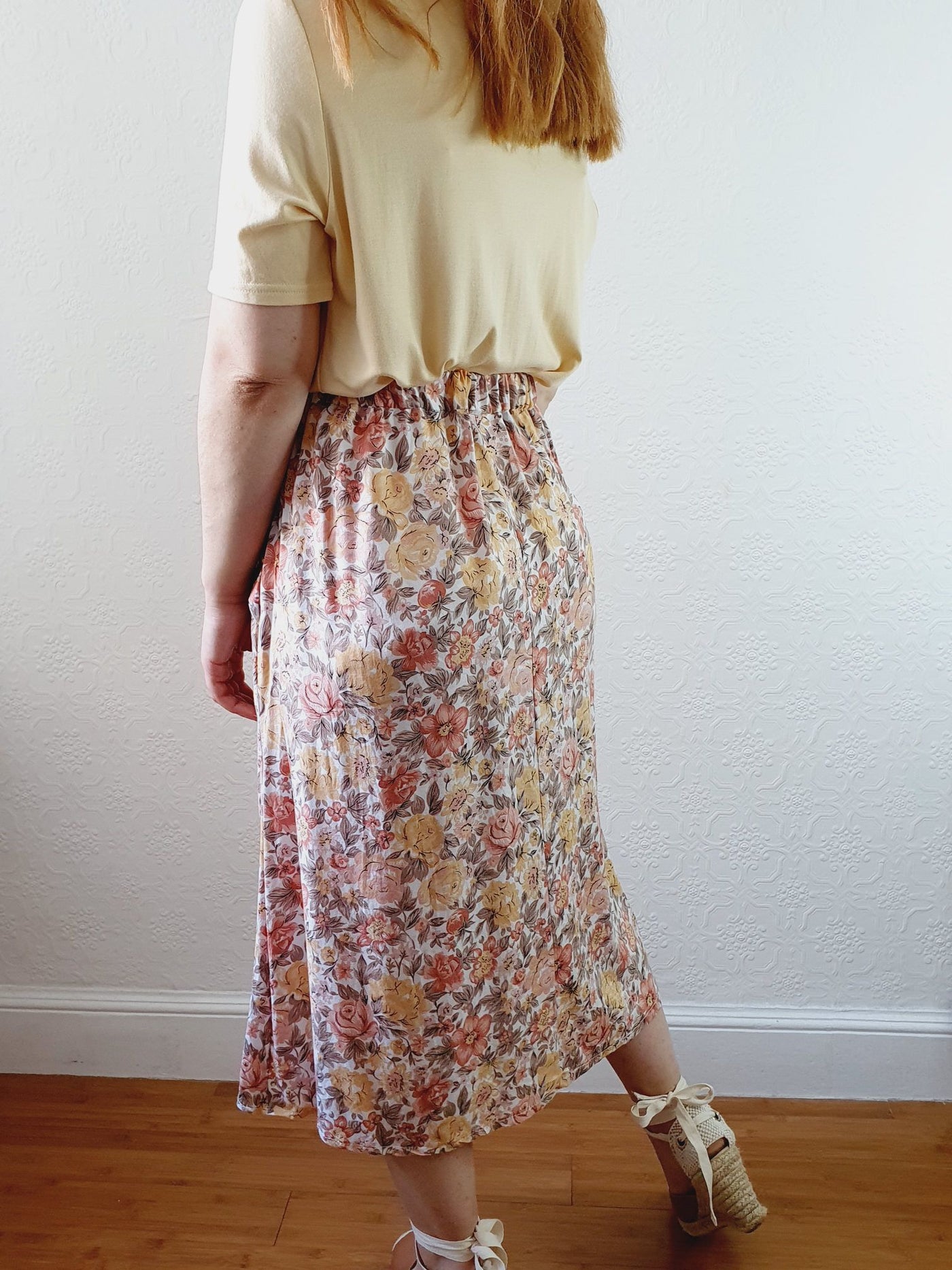 Vintage Pink Floral Skirt - S
