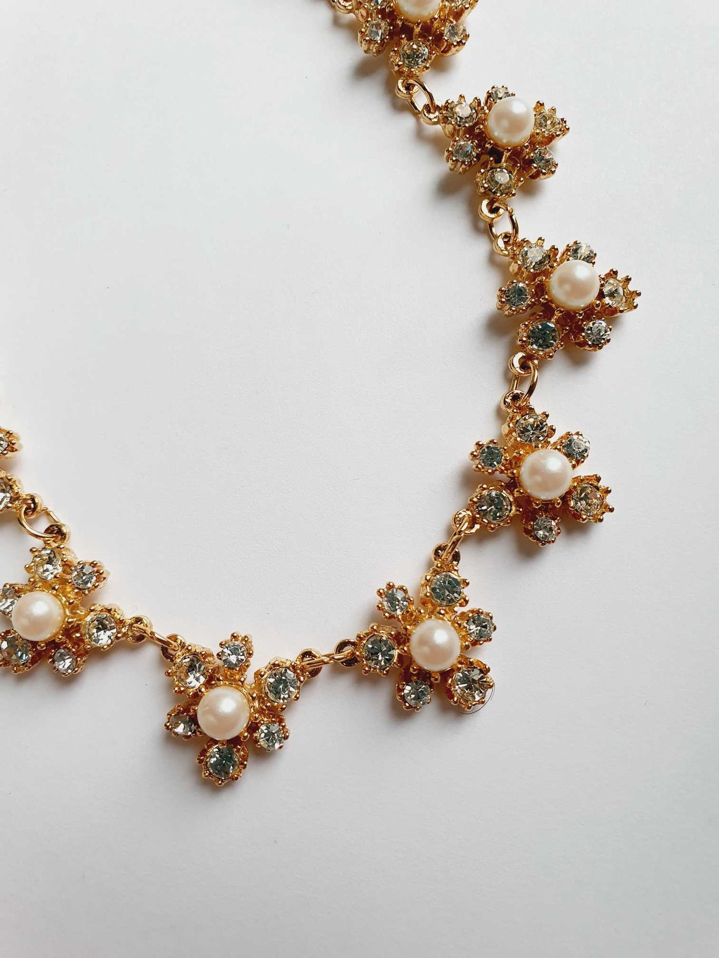 Vintage Gold Plated Statement Pearls & Crystals Necklace