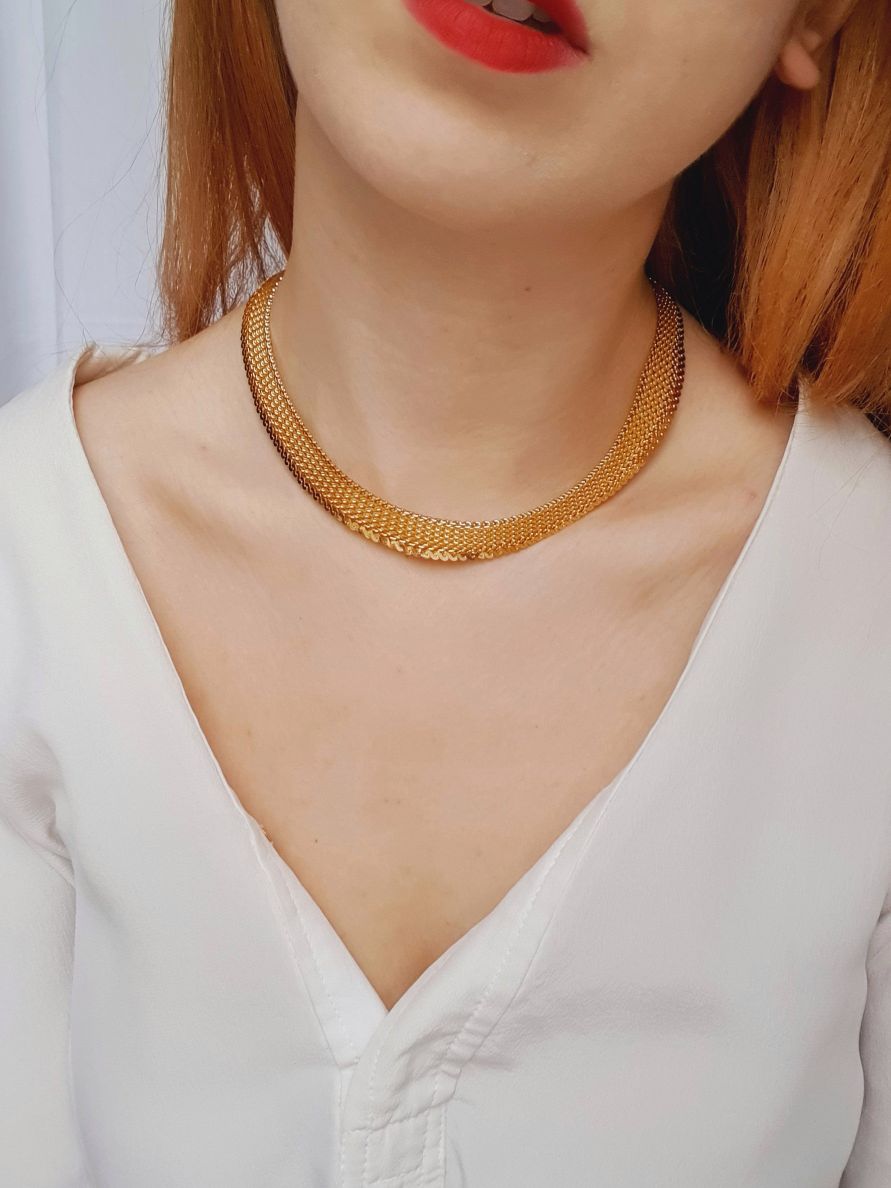 Vintage Gold Plated Flat Mesh Chain Necklace