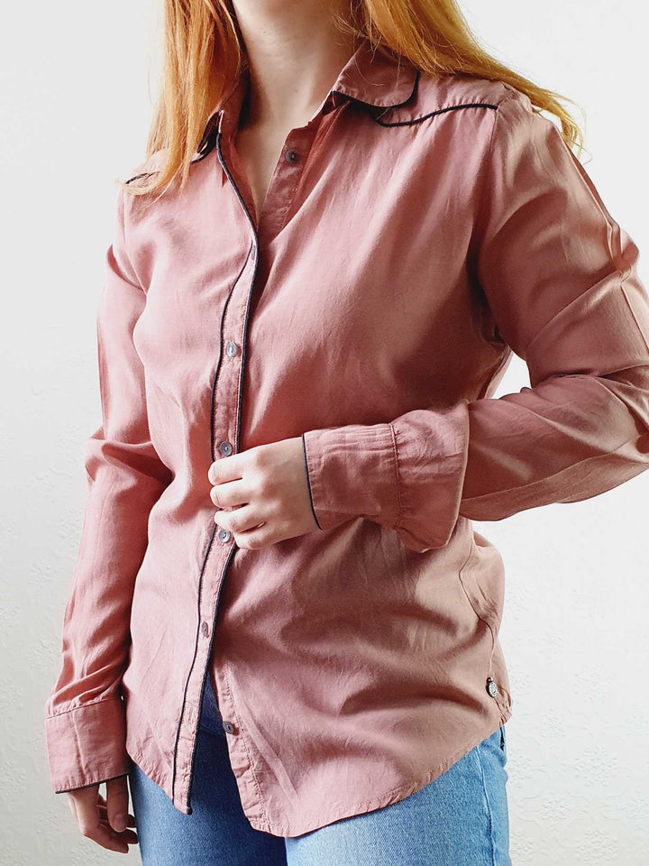 Dusty Pink Round Collar Cotton Blouse - XS/S