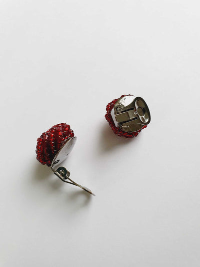 Vintage Silver Toned Clip On Bordeaux Bead Earrings