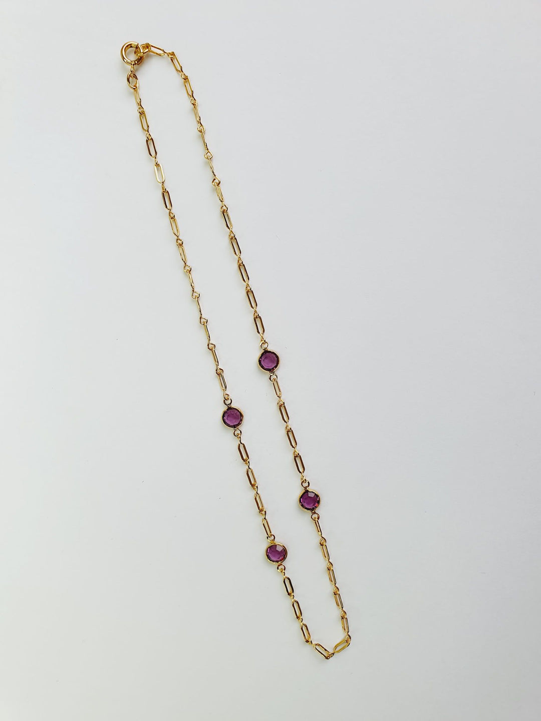 Vintage Gold Plated Chain Necklace with Purple Stones